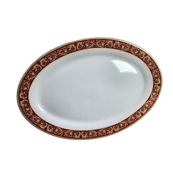 ROYAL VIENNA China Oval White Red & Gold Lace Trim Large 13" Platter - Picture 1 of 7